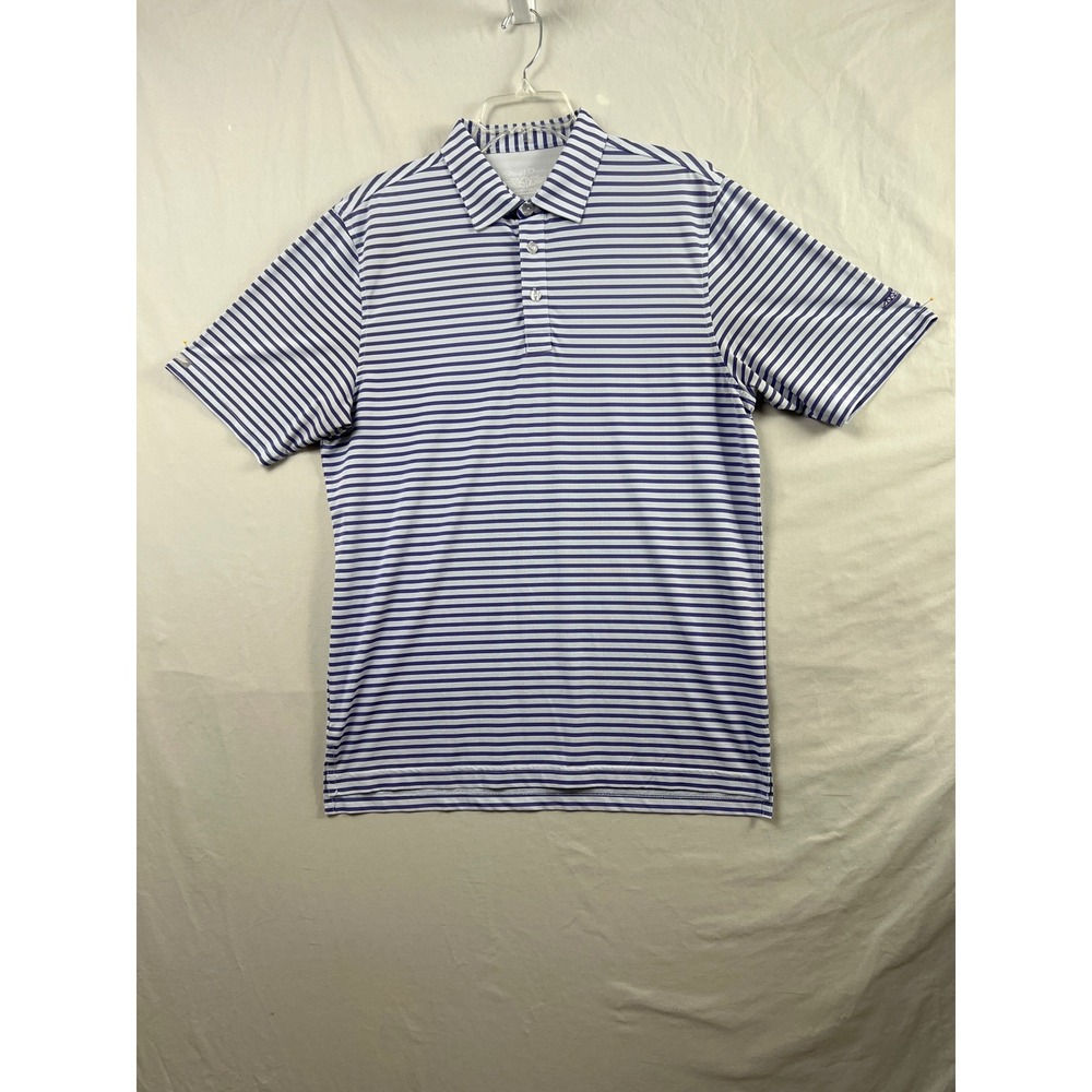 Straight Down Performance Polo Mens M Purple Striped Short Sleeve Golf Shirt